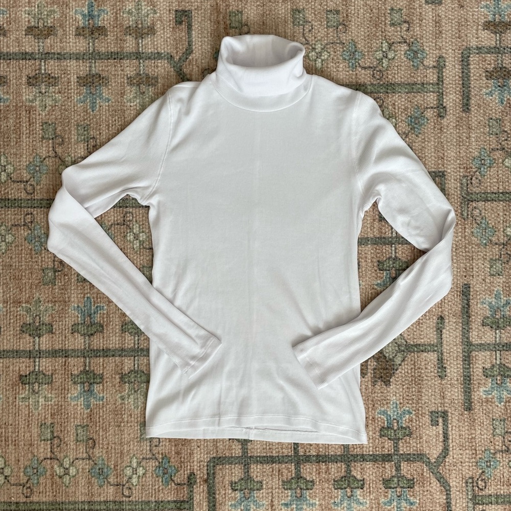 Everlane Pima Cotton Ribbed White Turtleneck Long Sleeve Top NWOT